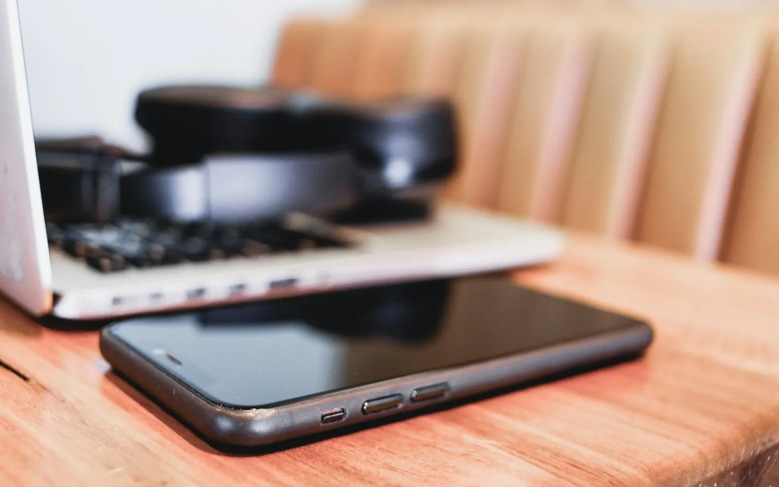 Laptop on a wooden desk